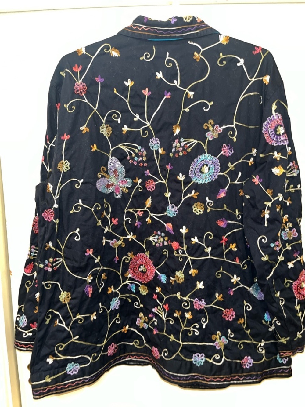 Quacker Favtory Embroidered / Embellished Black Floral Button-Up Jacket - Picture 9 of 14